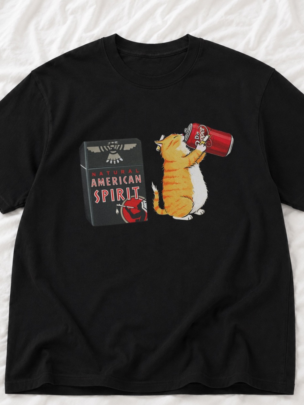 Retro Black Cat Graphic Tee with Orange Cat Print